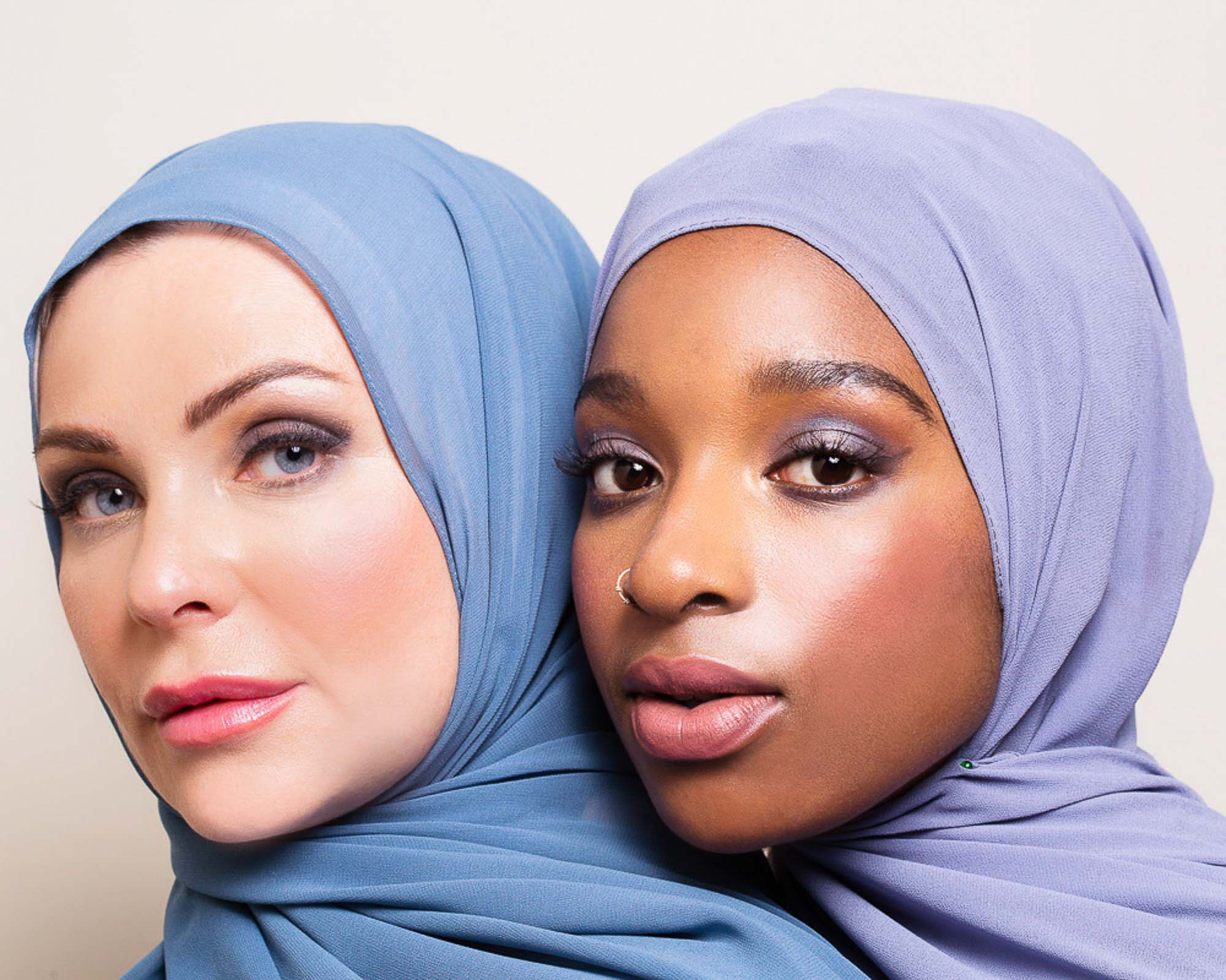 Girls in Hijabs Highlighting natural skin texture and expressions in beauty photography portraits by sku studio